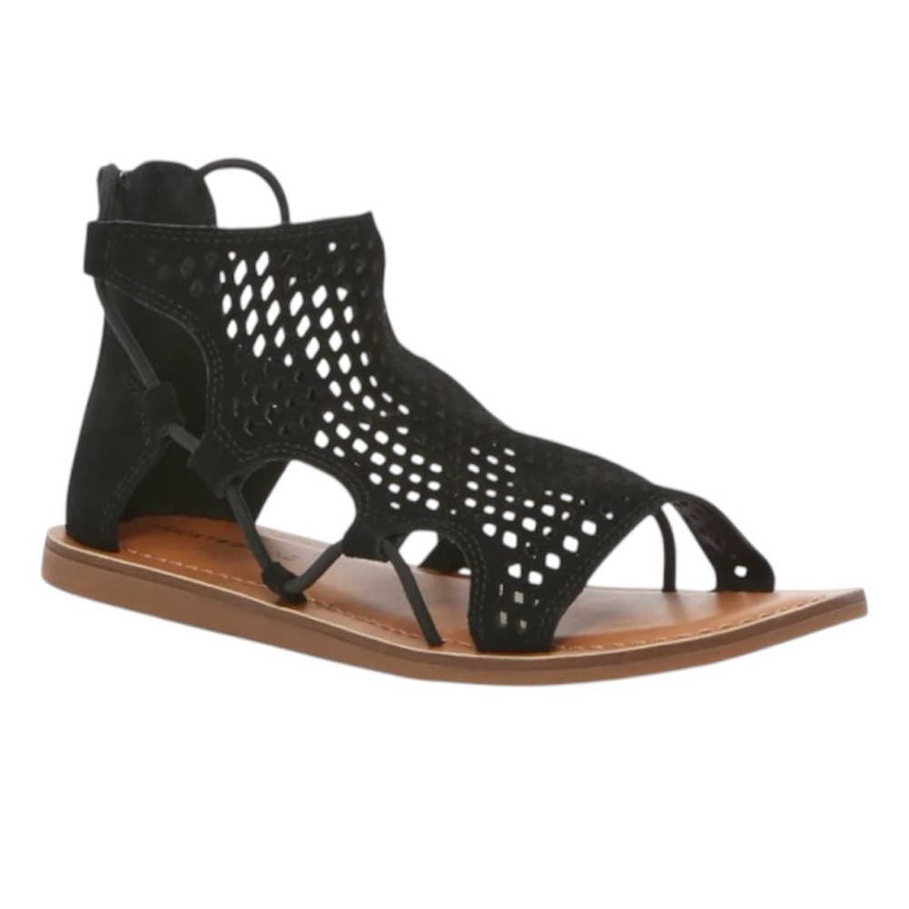 NWOT Lucky Brand Baldin Black Suede Laser-Cut Gladiator Sandals - Picture 2 of 11